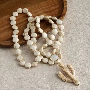 Western Cactus Natural Stone Howlite Beaded Necklace